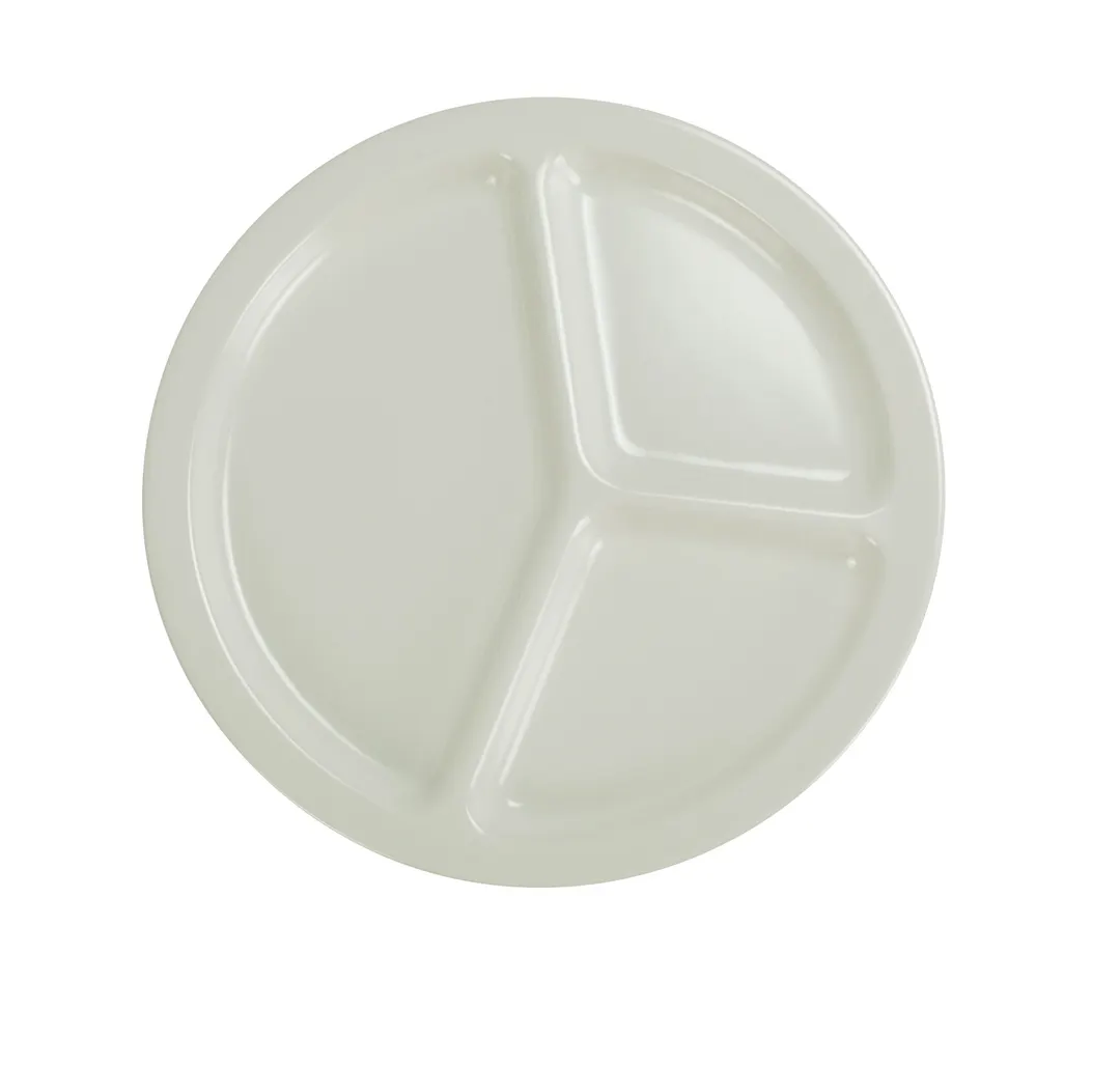 Yanco MS-710IV 10" 3‑Compartment Plate, Heavy‑Duty Melamine, Ivory, NSF, Dishwasher Safe - Dozen