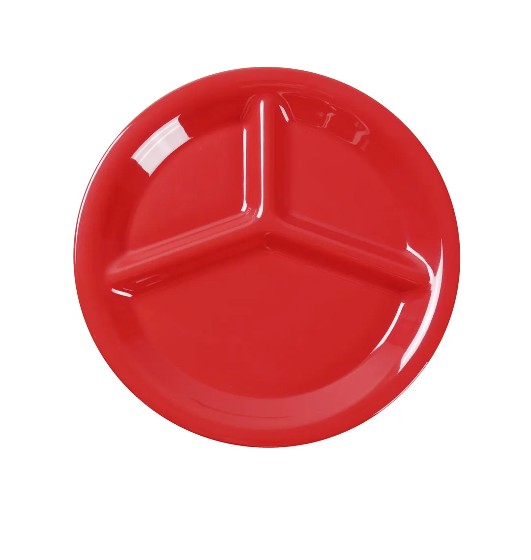 Yanco MS-710RD 10" Round 3-Compartment Melamine Plate, Red, Dishwasher Safe, NSF - Dozen
