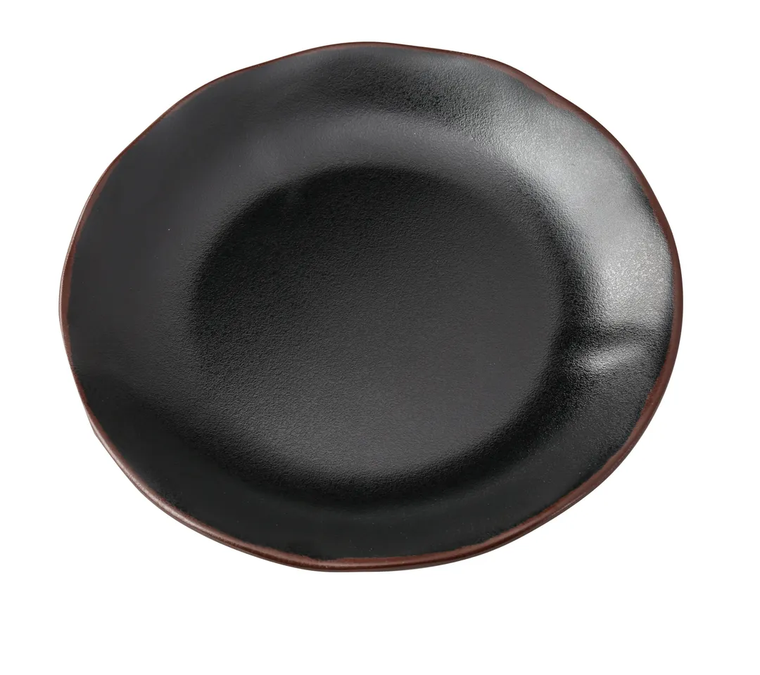 Yanco NA-109BK - 9" Melamine Dinner Plate, Black Brown Accent, 8-9" Diameter, Coupe - Dozen