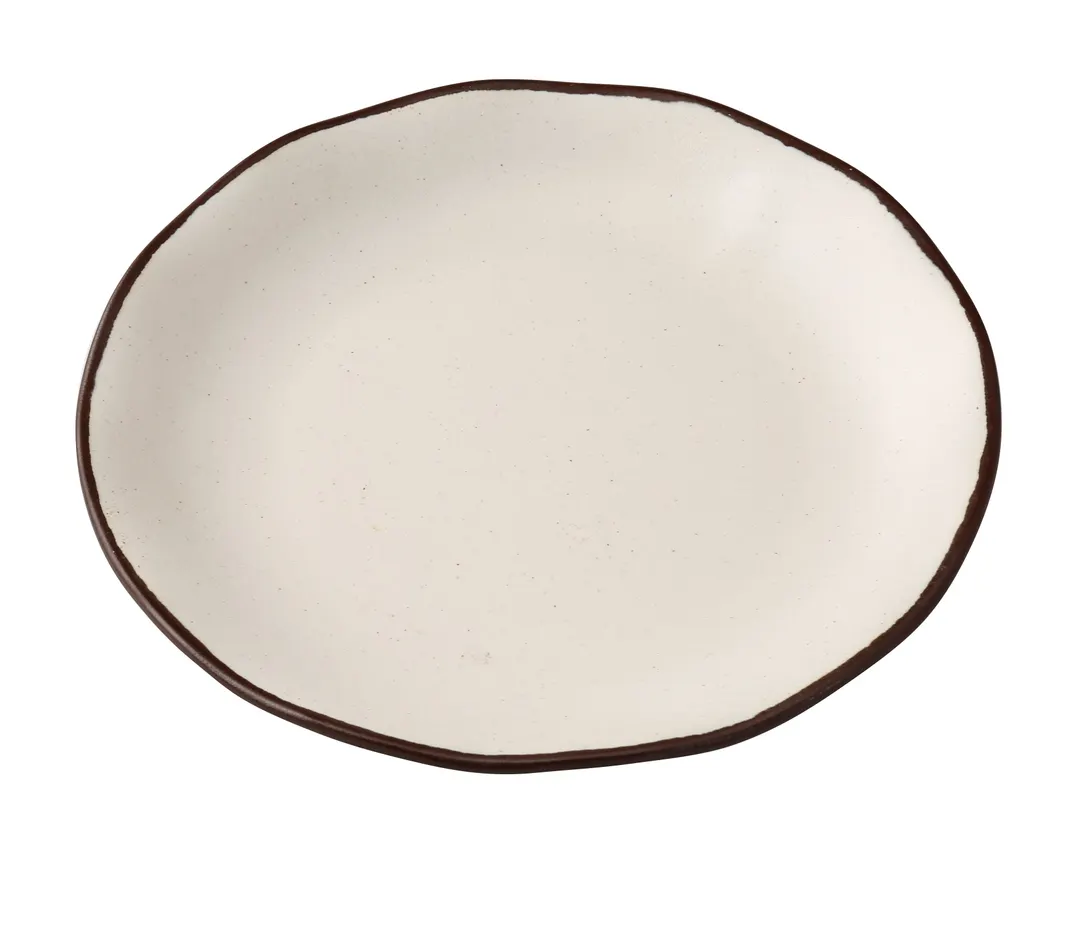Yanco NA-112 Nature Art Round Plate, 12" Dia x 1" H, White With Brown, Melamine Coupe - Dozen