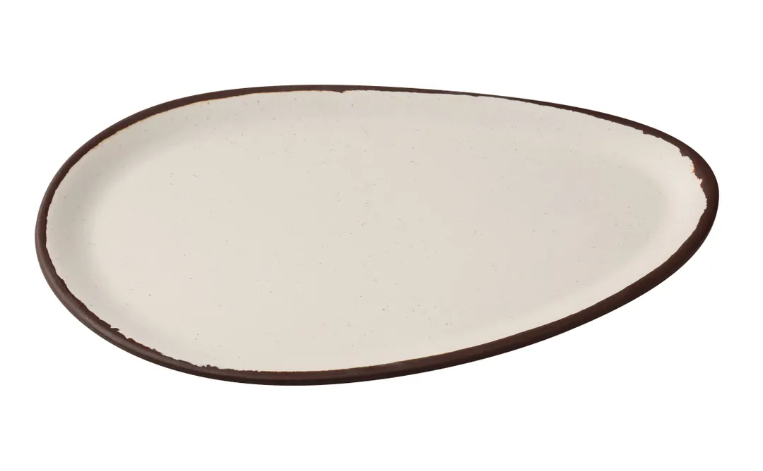 Yanco NA-210 Oval Coupe Melamine Dinner Plate, 10" x 6" x 0.75" White with Brown Accent - Dozen