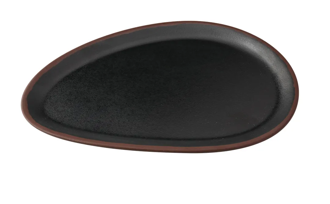 Yanco NA-210BK Melamine Oval Dinner Plate, 10" W X 6" D X 3/4" H, Black With Brown Accent - Dozen