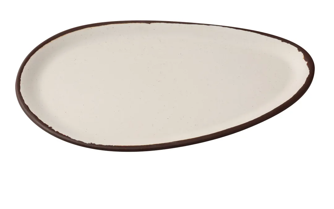 Yanco NA-212 Oval Plate, 12" W x 7-3/4" D x 3/4" H, White/Brown Accent, Melamine Coupe - Dozen