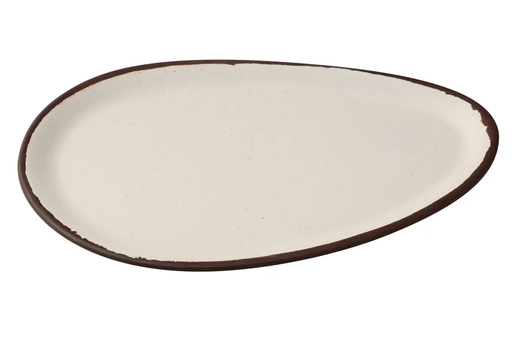 Yanco NA-214 Art Oval Dinner Plate, 14" W x 9-3/4" D x 1" H, Melamine, White/Brown Accent - Dozen