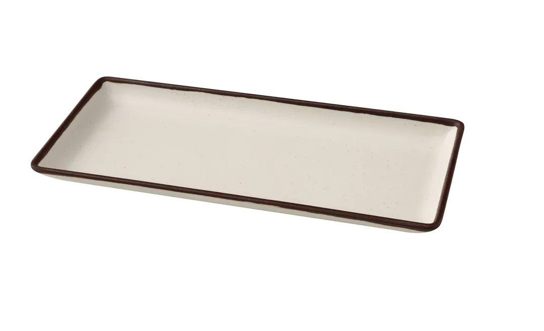 Yanco NA-411 Sushi Plate - 10-7/8" D x 4-7/8" W x 3/4" H, Coupe Melamine White/Brown - Dozen