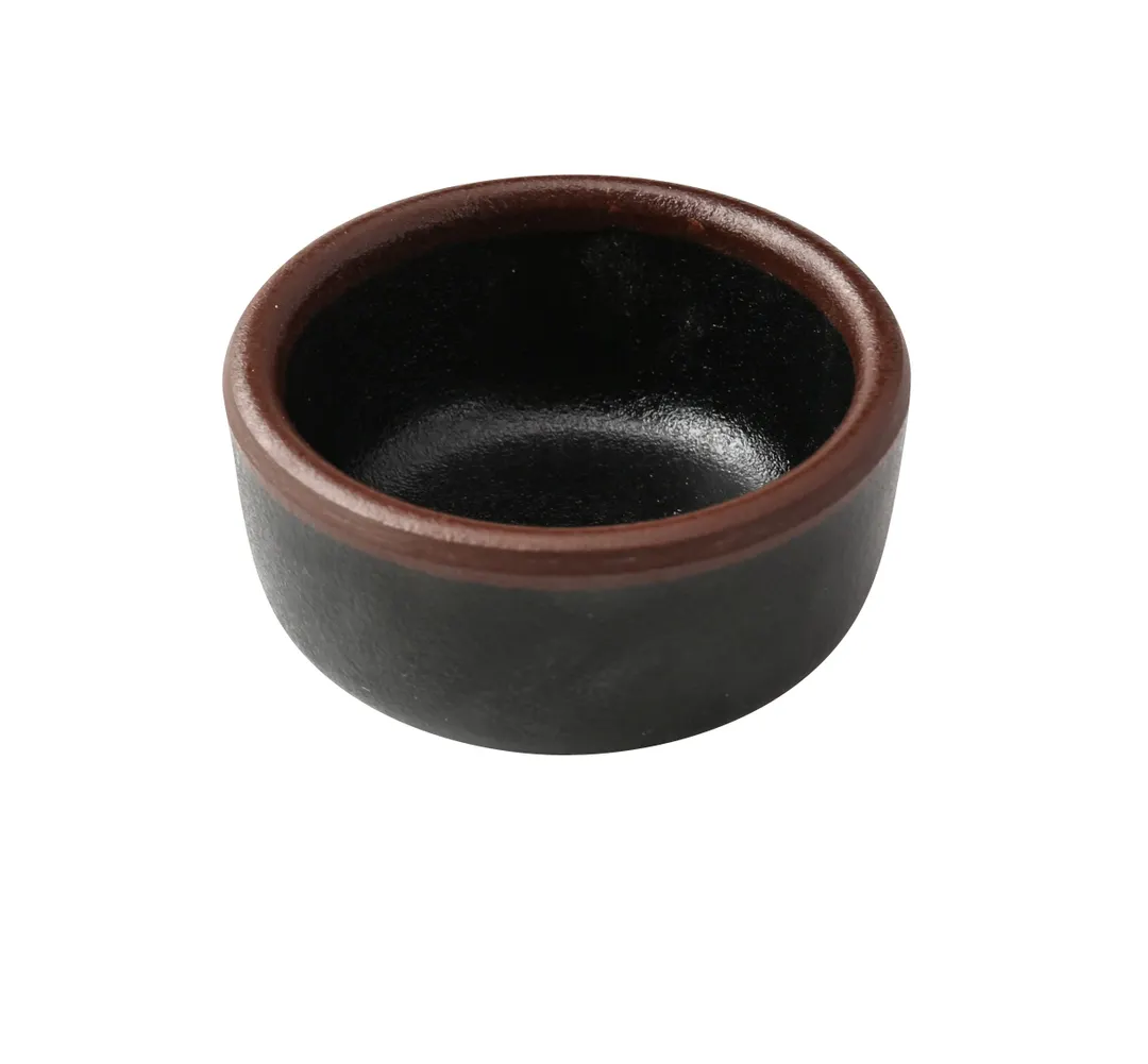 Yanco NA-5002BK - Melamine Sauce Dish, Round, 2½" Dia x 1¼" H, 1.5 oz, Black/Brown Accent - Dozen