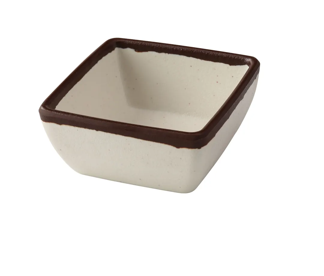 Yanco NA-5004 Melamine Sauce Dish, 5 Oz, 3-1/2" x 3-1/2" x 1-1/2" White Brown Accent - Dozen