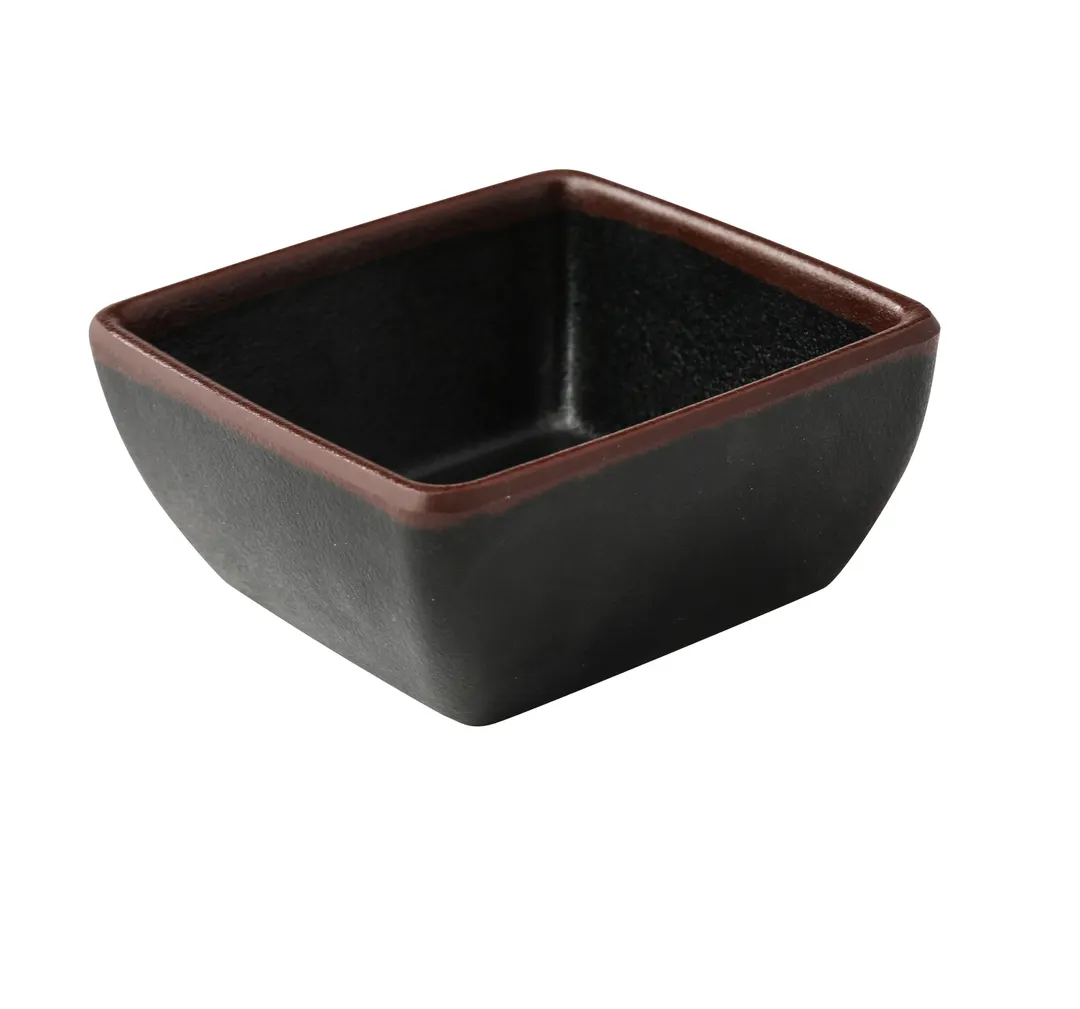 Yanco NA-5004BK - Square Melamine Sauce Dish, 3.5" x 3.5" x 1.5", 5 oz, Black/Brown Accent - Dozen
