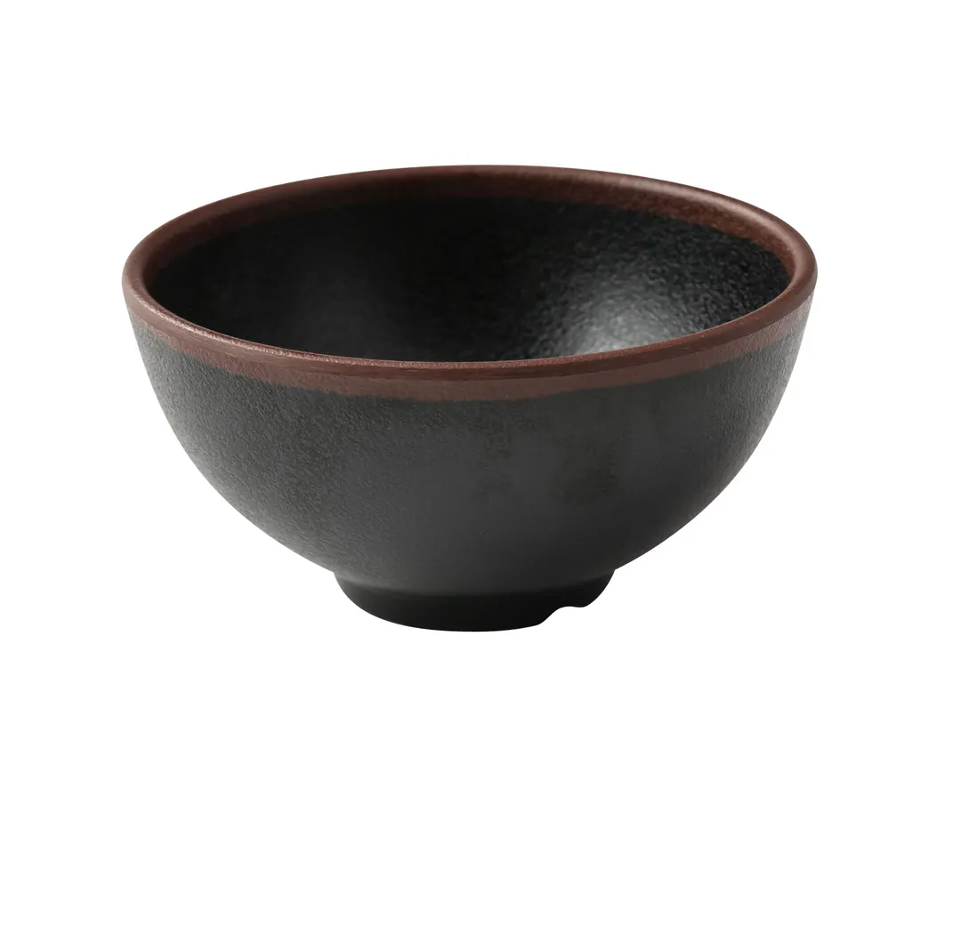 Yanco NA-504BK - 4½" Dia x 2¼" H Round Melamine Bowl, Black With Brown Accent, 10 Oz - Dozen
