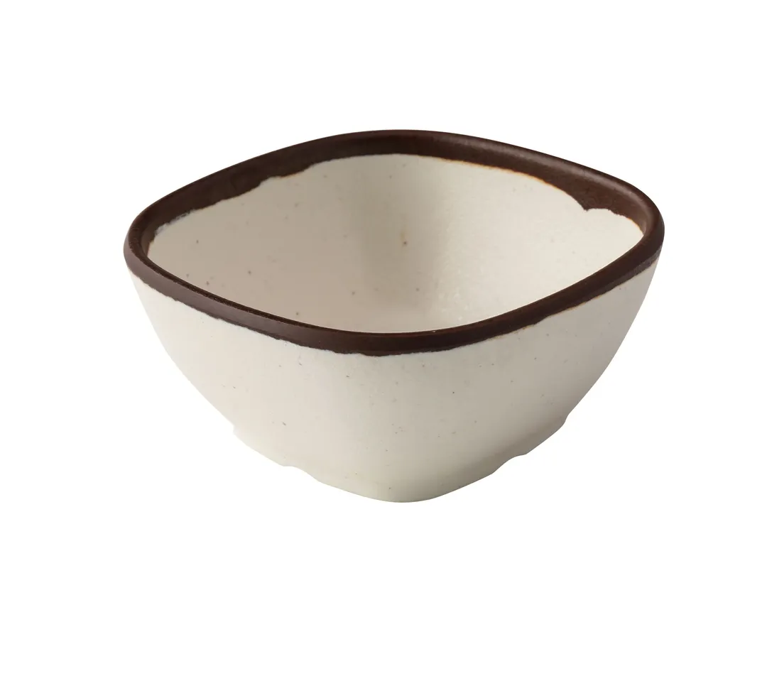 Yanco NA-505 - 4½" Melamine Soup Bowl, 10‑11 Oz White/Brown Accent, 4½"×4½"×2" Size - Dozen