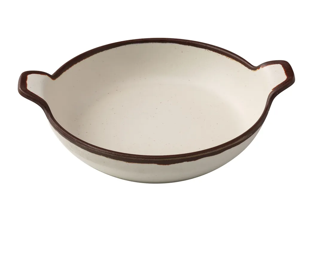 Yanco NA-509 Oval Melamine Bowl, 7½"W x 9"D x 1¾"H, 24 oz (¾ qt), White/Brown, Safe - Dozen