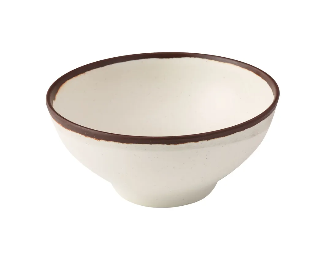 Yanco NA-605 Reusable Melamine Bowl, 5.5" Dia x 2.5" H, 16 oz, White With Brown Accent - Dozen