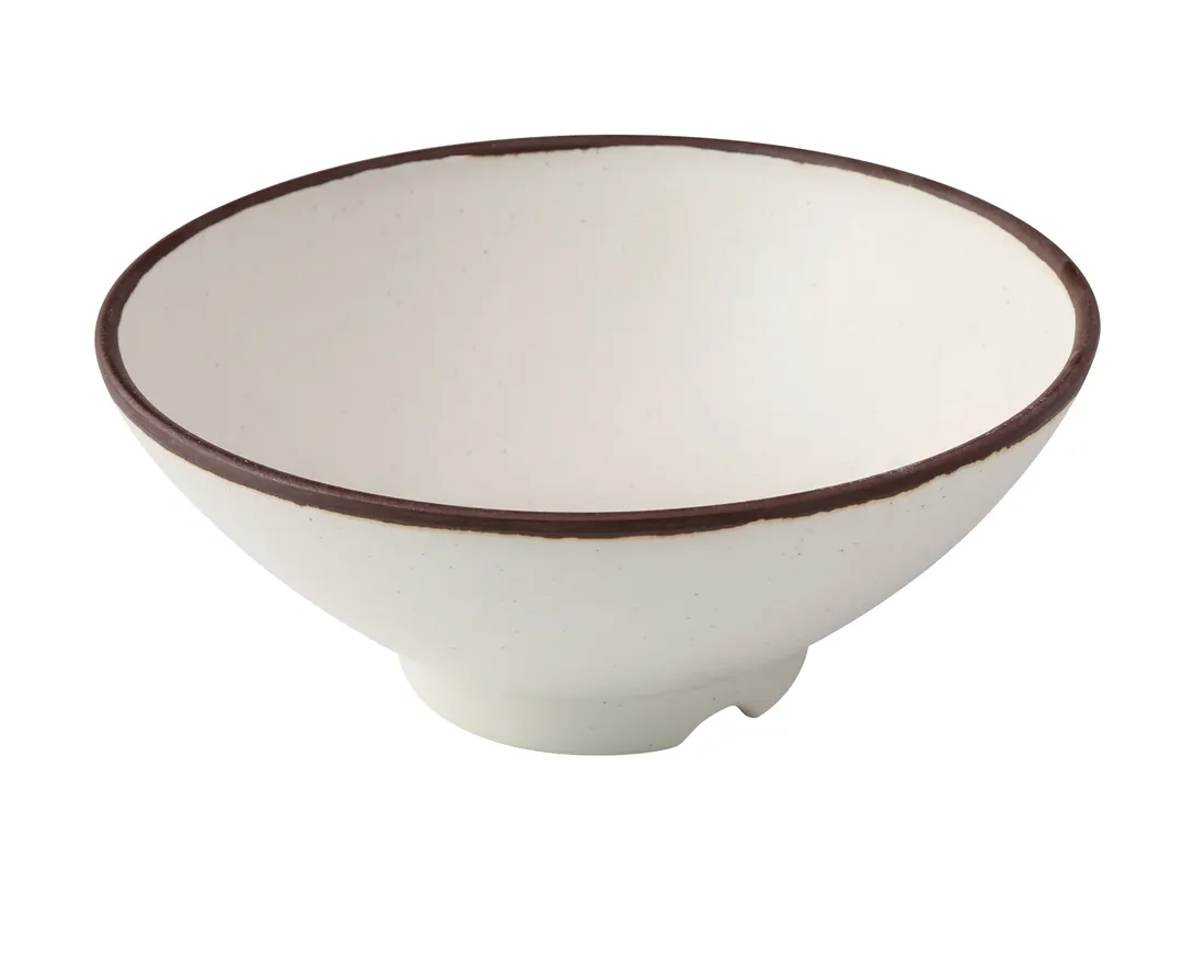 Yanco NA-607 Ramen Bowl, 7" Dia x 2-3/4" H, 26 oz Melamine, Round, White/Brown Accent - Dozen