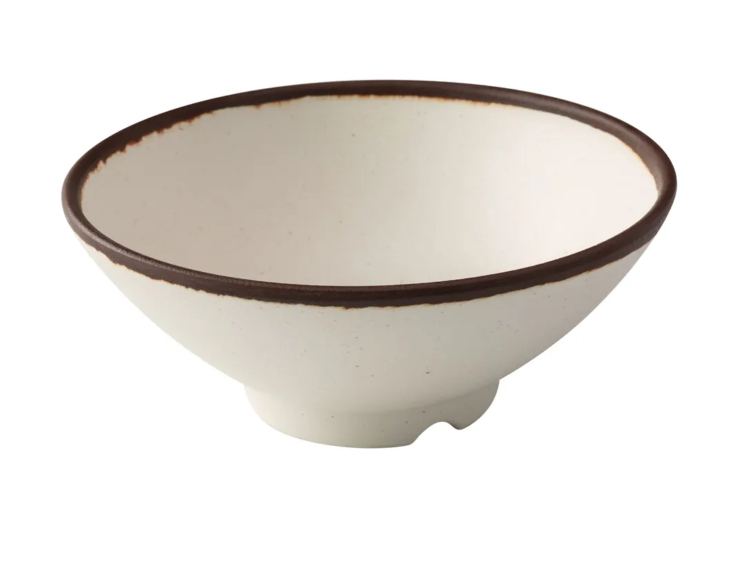 Yanco NA-608 - 8" Round Melamine Bowl, 38 oz (1 Qt), White Brown Accent Dishwasher Safe - Dozen
