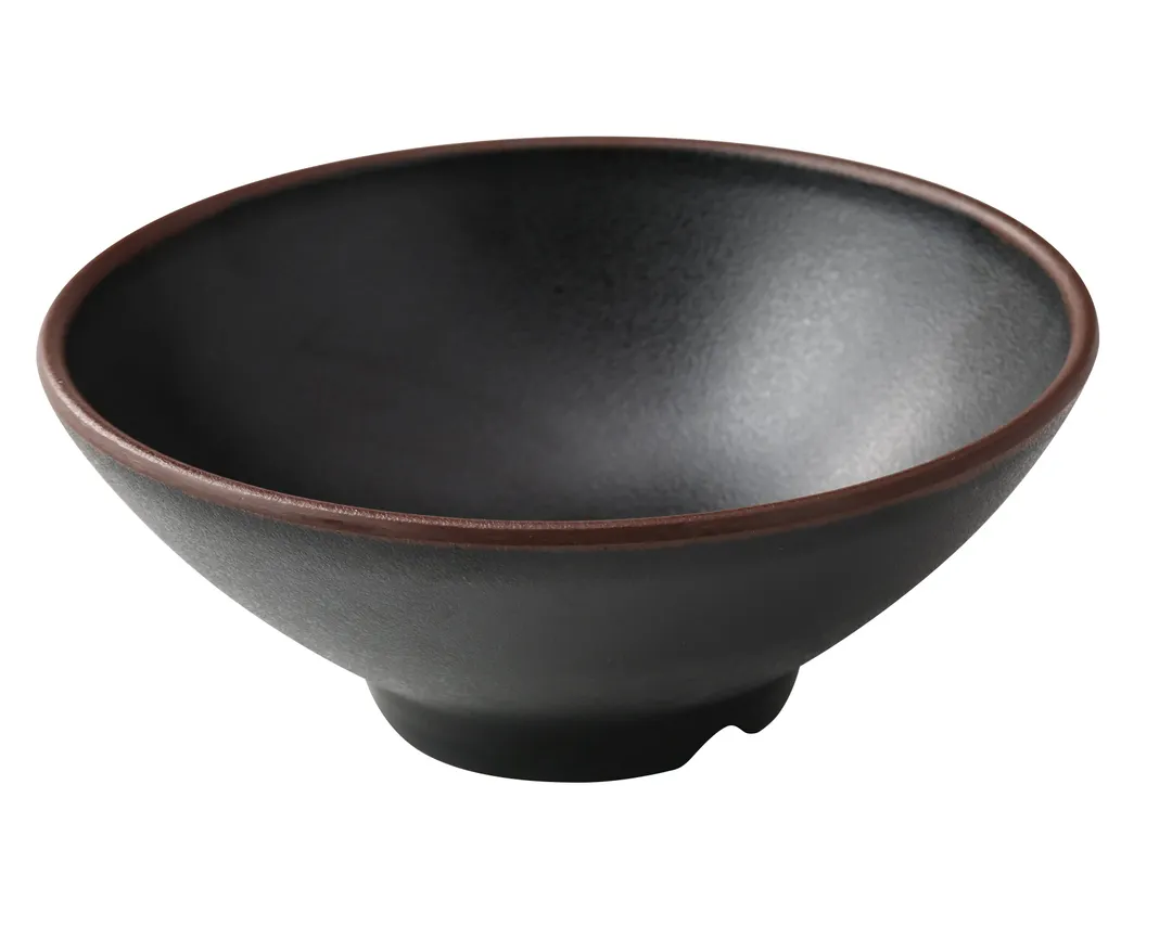 Yanco NA-608BK - 8" Melamine Bowl, 38 Oz (1 Qt), Black/Brown Accent, Dishwasher Safe - Dozen