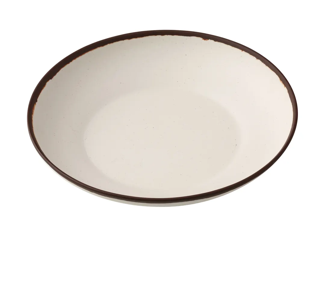 Yanco NA-709 – 9" Round Melamine Bowl, 28 oz (1‑3/4" H) White/Brown, Dishwasher Safe – 1 Dozen