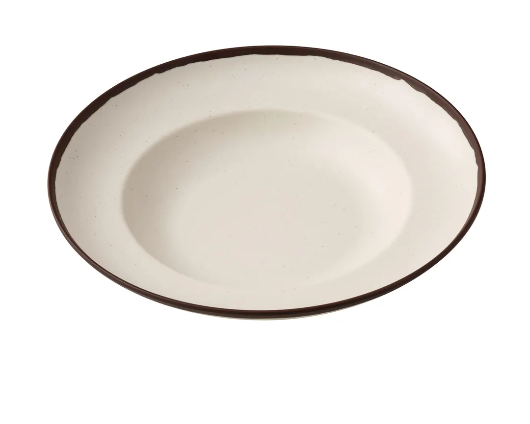 Yanco NA-810 Pasta Bowl, 10-3/4" Diameter, 12 Oz, White Melamine, Brown Accent - Dozen