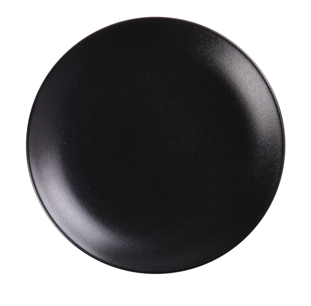 Yanco NB-307 Noble Black 7" Round Porcelain Plate, Rolled Edge Coupe Rim, Dishwasher Safe - Dozen