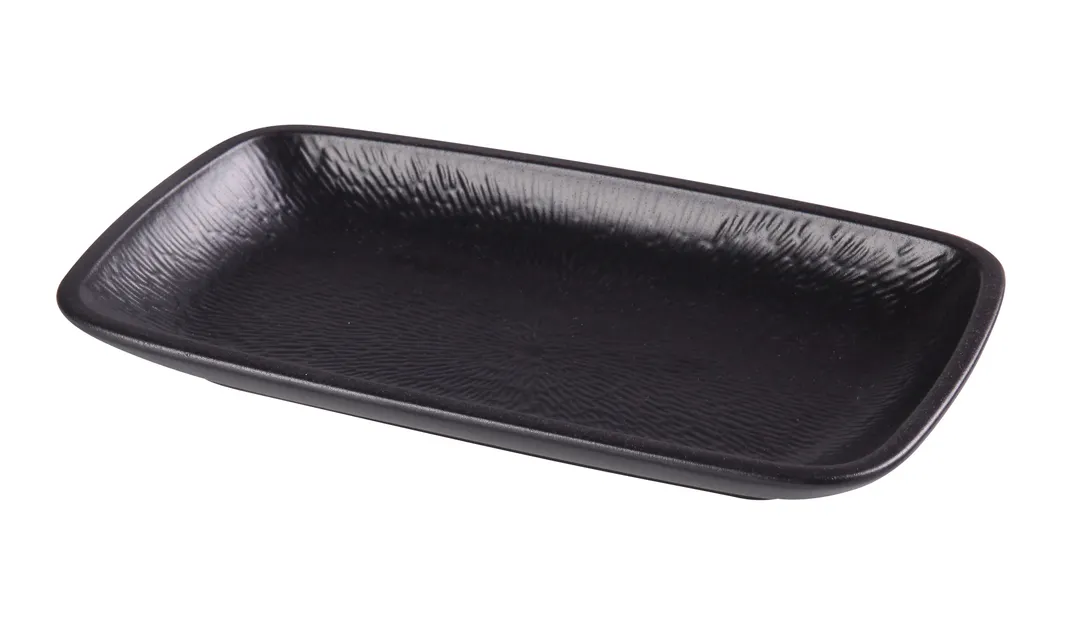 Yanco NB-514 Noble Black Rectangular Porcelain Plate, 14" x 7-1/2" x 1-3/4", Rolled Edge - Dozen