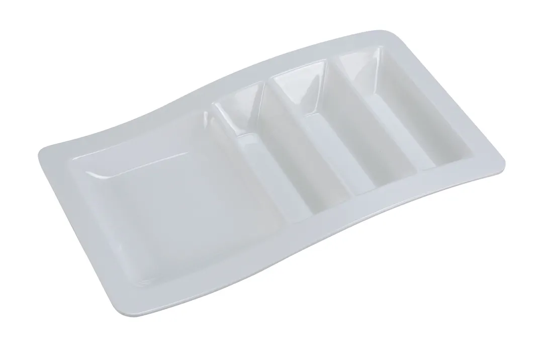 Yanco NC-1765 White Melamine Taco Plate, 14-3/4" L x 8-3/4" W x 1-3/4" H, 4-Compartment - Dozen