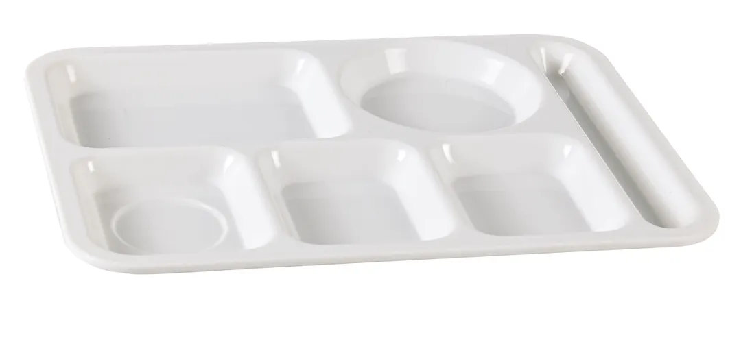 Yanco NC-2162 14" x 10" 5‑Compartment Melamine Plate, White, Heavy‑Duty, Dishwasher Safe - Dozen