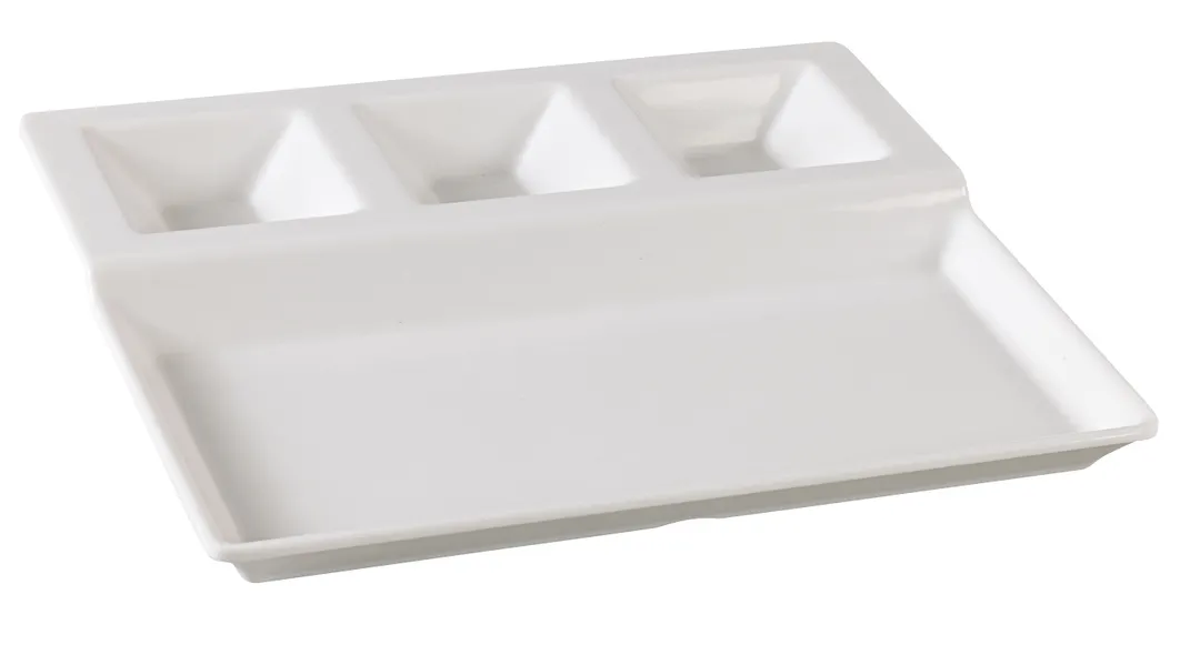 Yanco NC-2520 12" x 10½" Rectangular 4‑Compartment Melamine Plate White Heavy‑Duty - Dozen