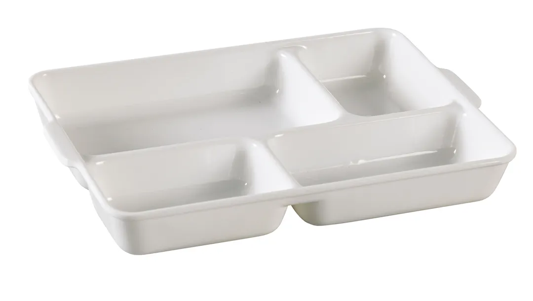 Yanco NC-4420 - 9-1/2" x 7" x 1-1/4" 4‑Compartment Melamine Plate, White, Dishwasher Safe - Dozen