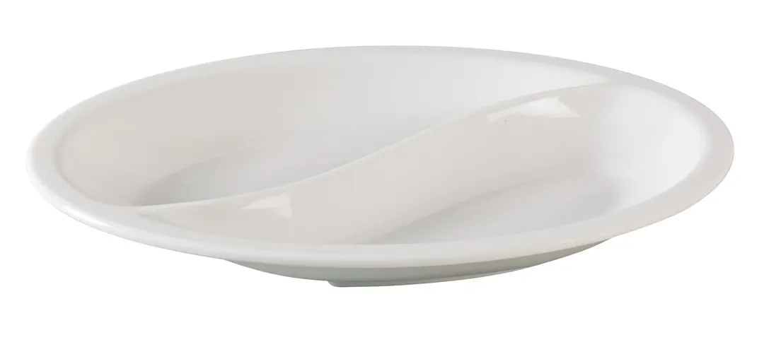 Yanco NC-4520 - 10" Oval 2-Compartment Deep Melamine Plate White Dishwasher Safe - Dozen