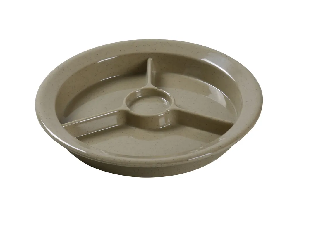 Yanco NC-511S Nu-Classic 9" Sand Melamine 3-Comp Round Plate with Cup Holder, Dishwasher Safe - Dozen