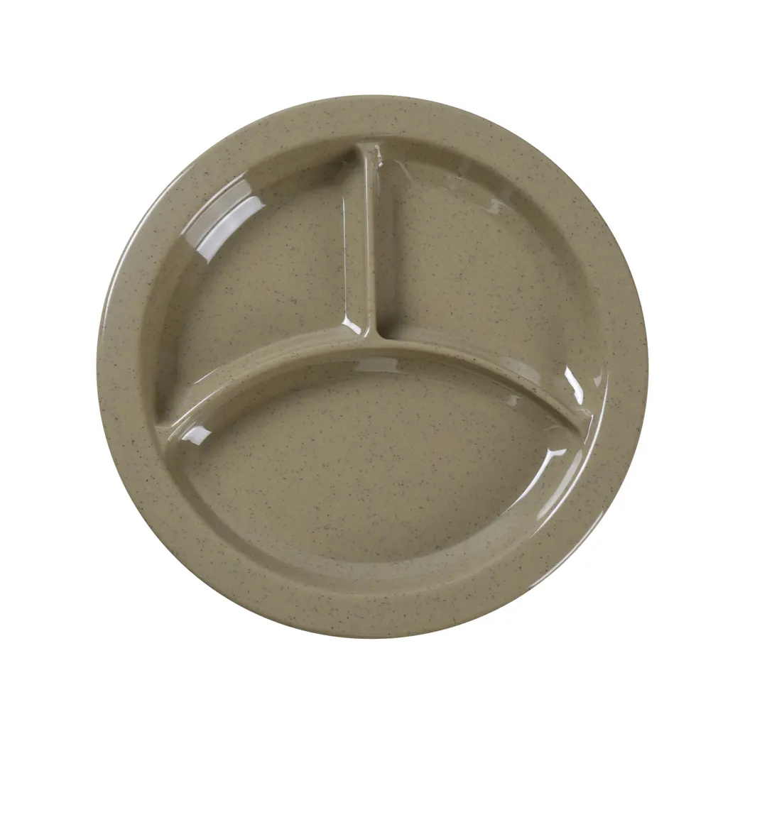 Yanco NC-512S 9" Sand Melamine 3‑Compartment Plate, Beveled Foot, Dishwasher Safe - Dozen