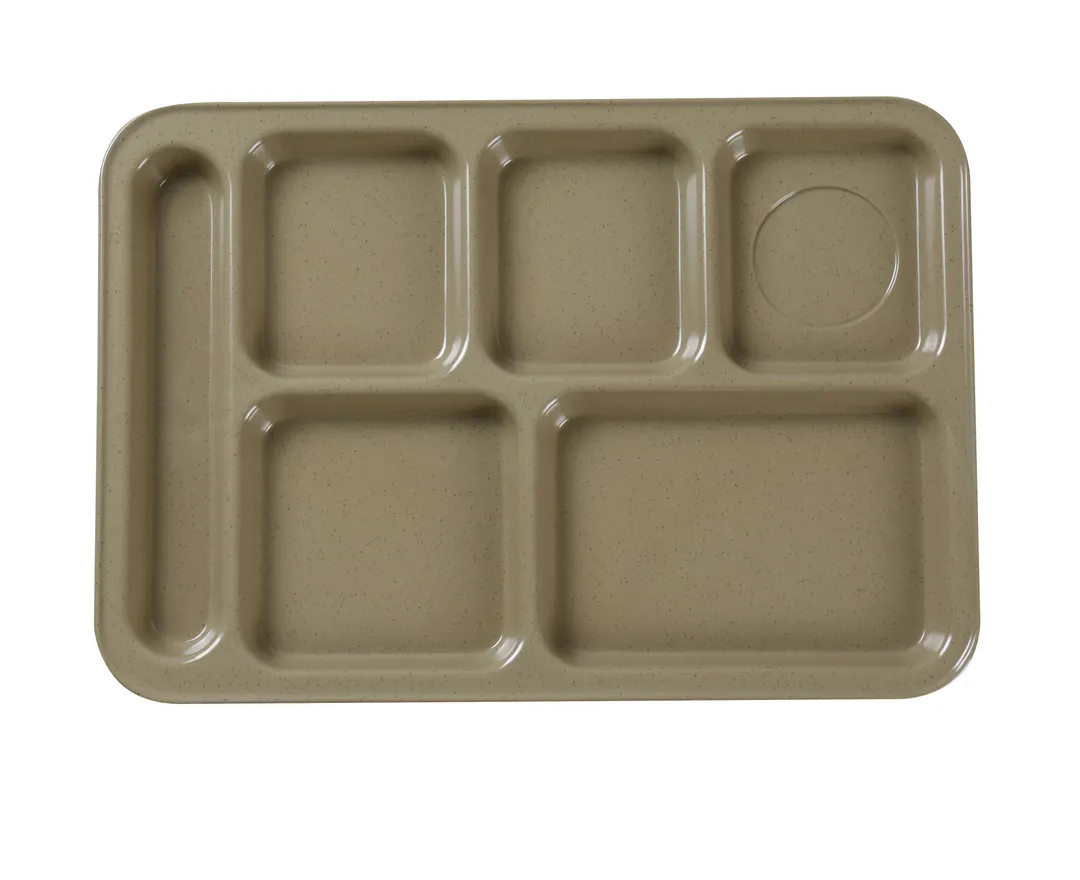 Yanco NC-801S Nu-Classic 6-Compartment Rect Tray 14" x 10" Sand Melamine Dishwasher Safe - Dozen
