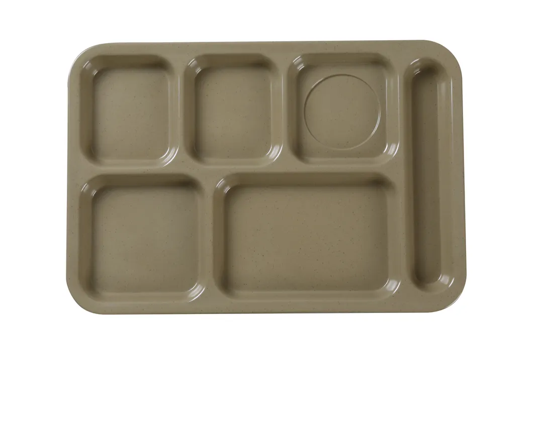 Yanco NC-802S 6-Compartment Rectangular Tray 14" x 10", Sand Melamine, Dishwasher Safe - Dozen
