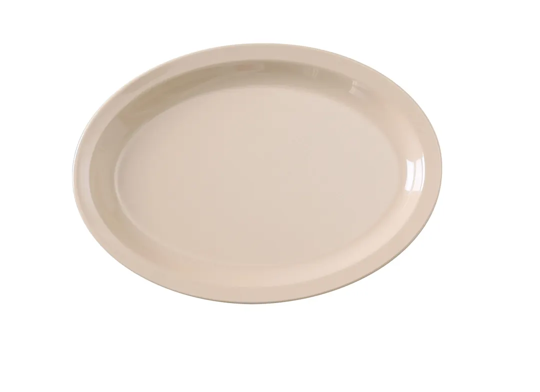 Yanco NS-512T - 12" x 6-3/4" Oval Melamine Platter, Tan, Narrow Rim, Dishwasher Safe - Dozen