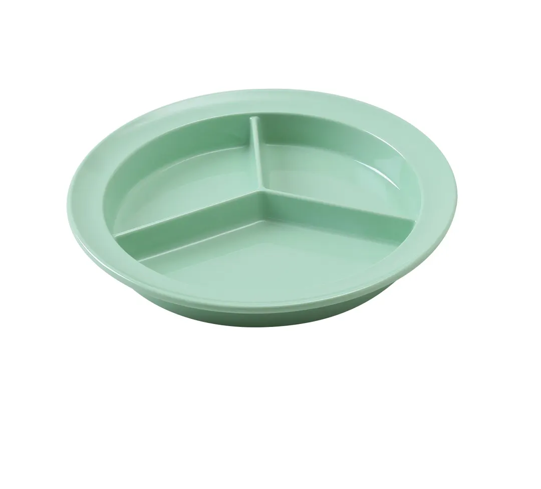 Yanco NS-701G - 8-3/4" Round 3-Compartment Melamine Plate, Green, Dishwasher Safe, NSF - Dozen