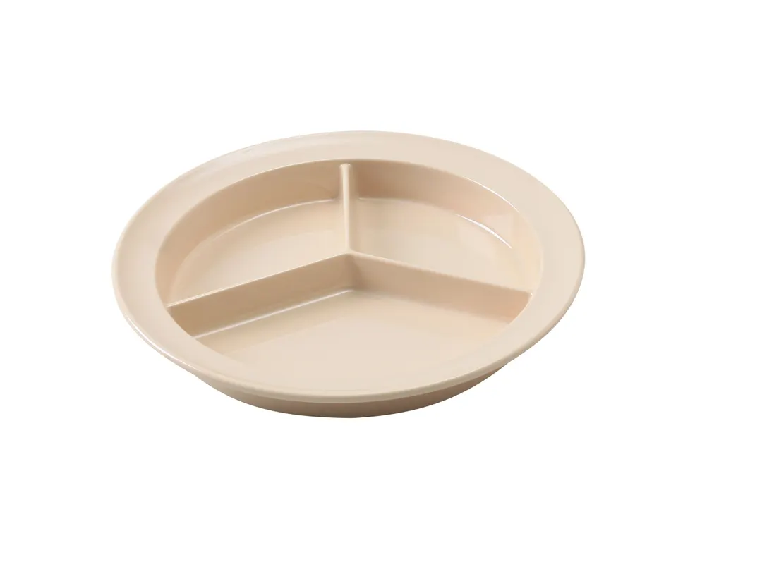 Yanco NS-701T - 8-3/4" Tan Melamine 3‑Compartment Deep Plate, Dishwasher Safe, NSF - Dozen