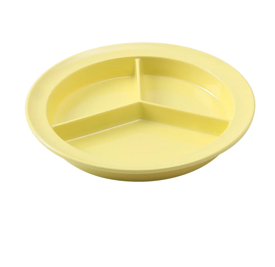 Yanco NS-701Y - 8-3/4" Yellow Melamine 3-Compartment Plate, Dishwasher Safe - Dozen