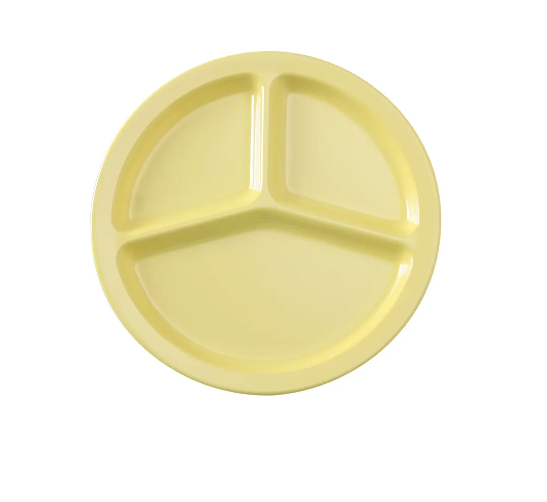 Yanco NS-702Y 10" 3-Compartment Melamine Plate, Yellow, Dishwasher-Safe, NSF-Certified - Dozen