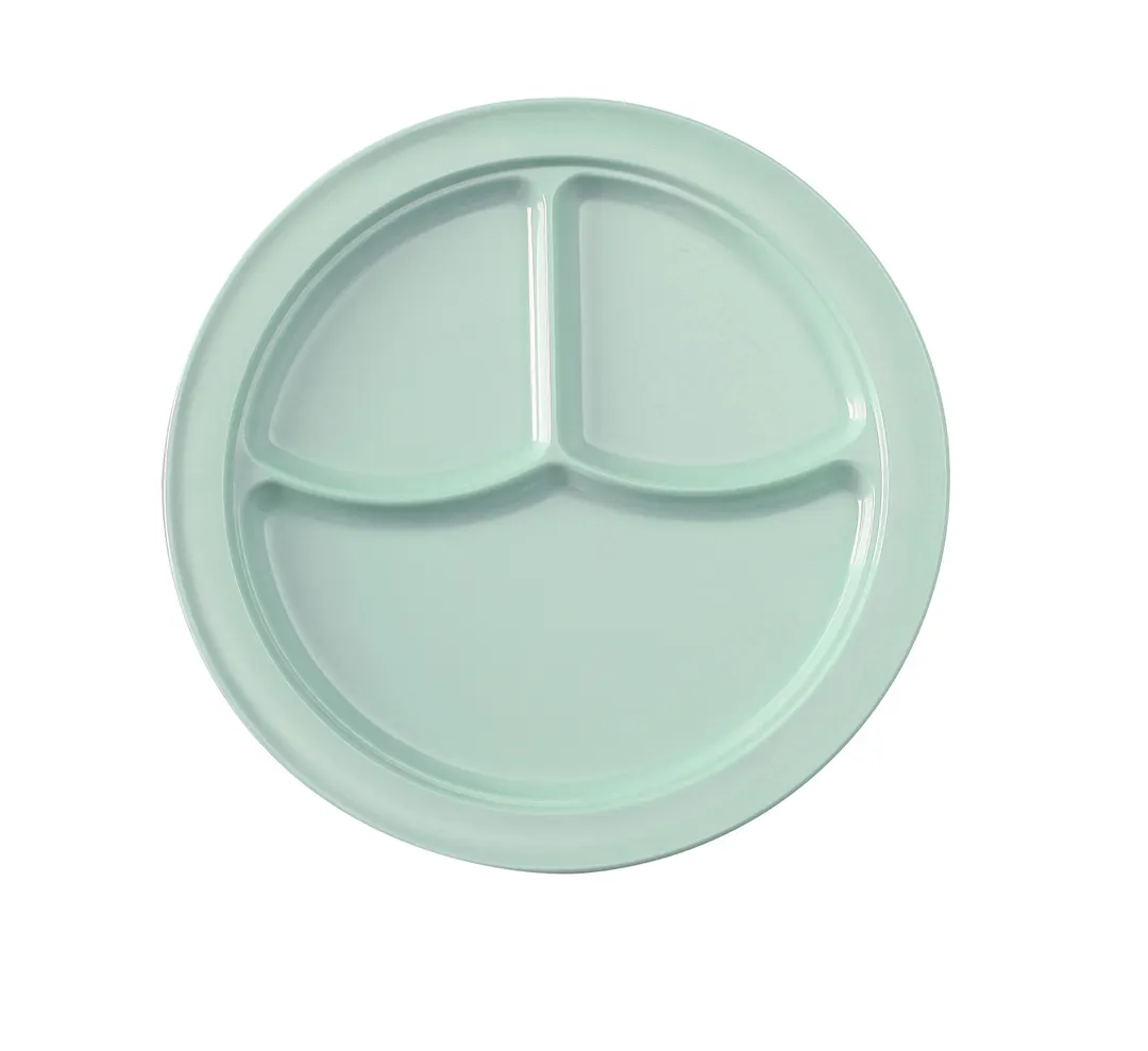 Yanco NS-703G 10" Green Melamine 3‑Compartment Plate, Dishwasher Safe, NSF - Dozen