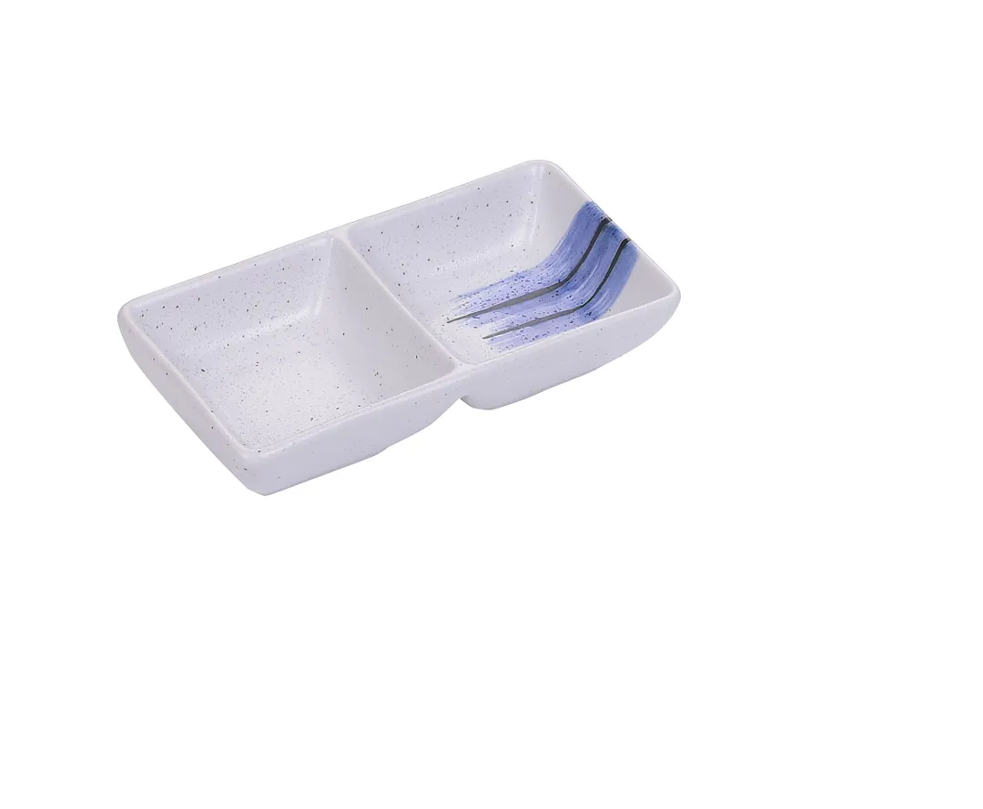 Yanco OC-4031 Sauce Dish, Porcelain 5.5" x 3" 2‑Oz Compartments White/Blue Dishwasher Safe - Dozen