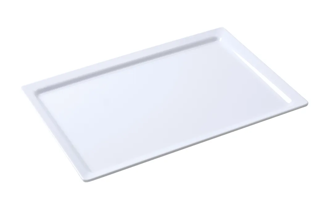 Yanco OK-7020 Osaka Display Plate - 20" L x 14" W Rectangular White Melamine Plate, Dishwasher Safe
