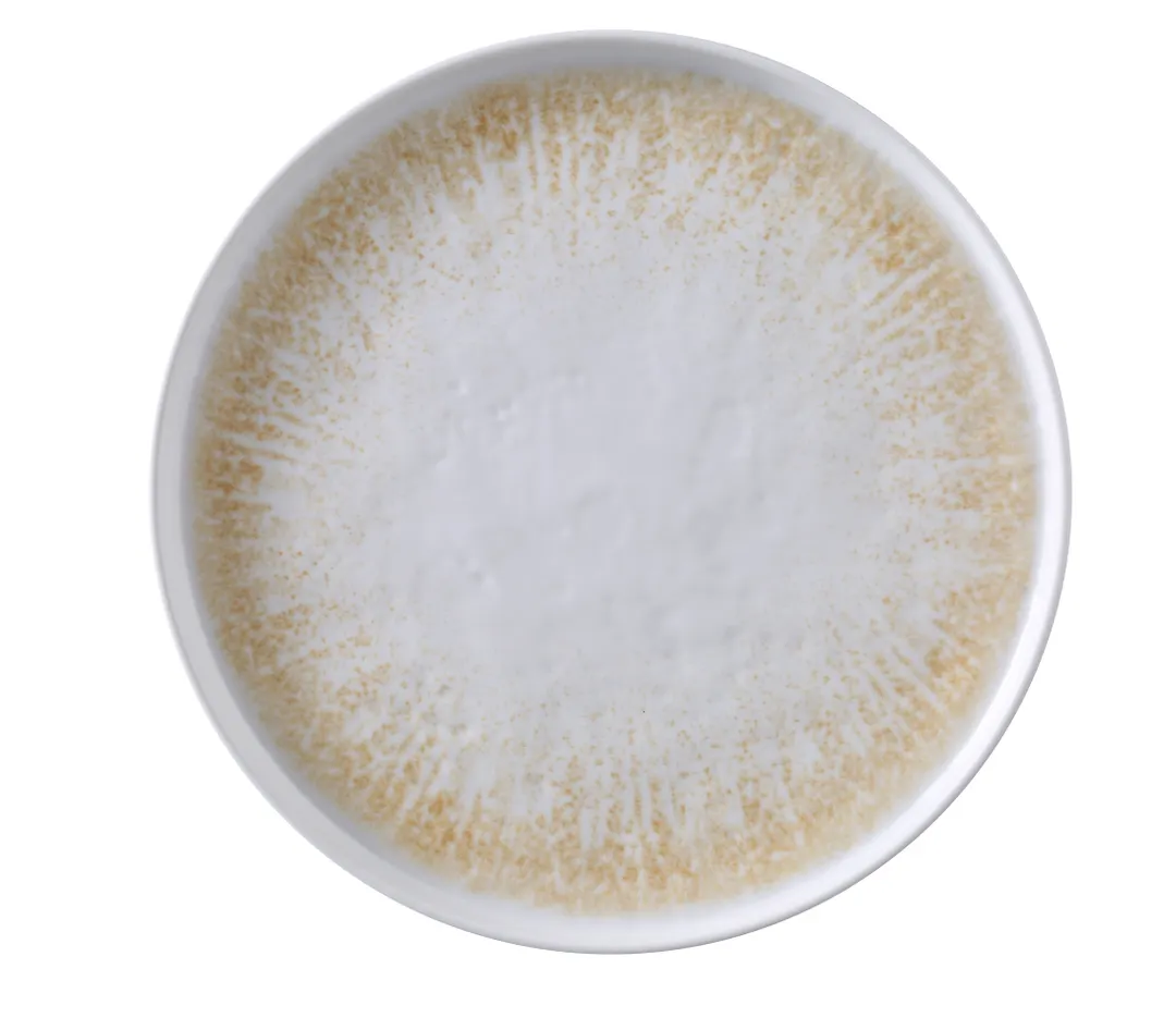 Yanco OP-112 - 12" Round Melamine Plate, Two‑Tone White Brown Matte, 12" Dia x 1" H, 1 Dozen