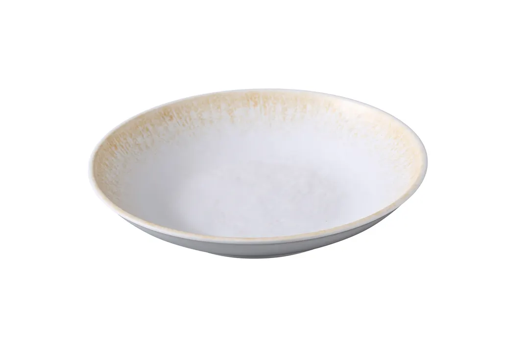 Yanco OP-308 - 22oz Melamine Salad Bowl, 8½" Dia × 1½" H, White/Brown Dishwasher Safe - Dozen
