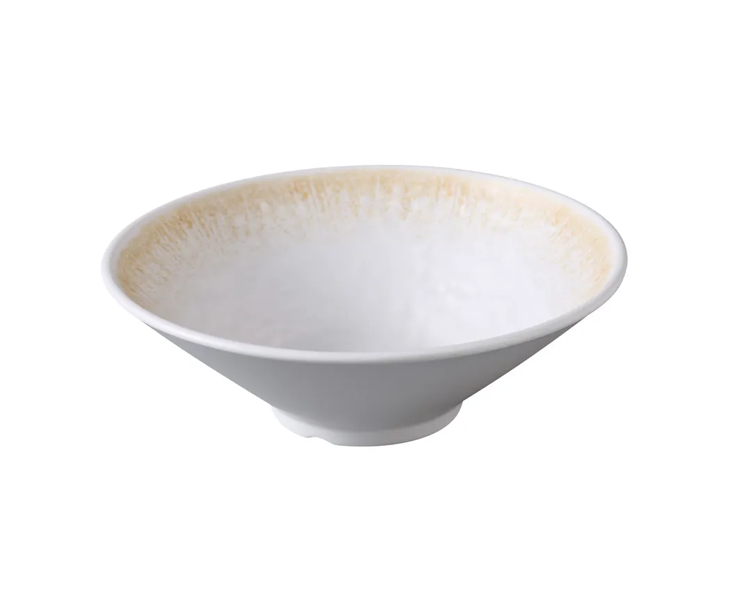 Yanco OP-407 - 32 oz (1 Qt) Melamine Bowl 7 3/4" Dia x 2 1/2" H White/Brown Safe - Dozen