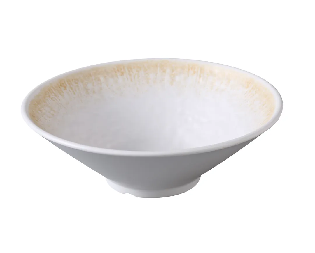Yanco OP-408 - 35 oz 1 qt Melamine Bowl, 8 3/4" Dia x 2 7/8" H, White/Brown Matte - Dozen
