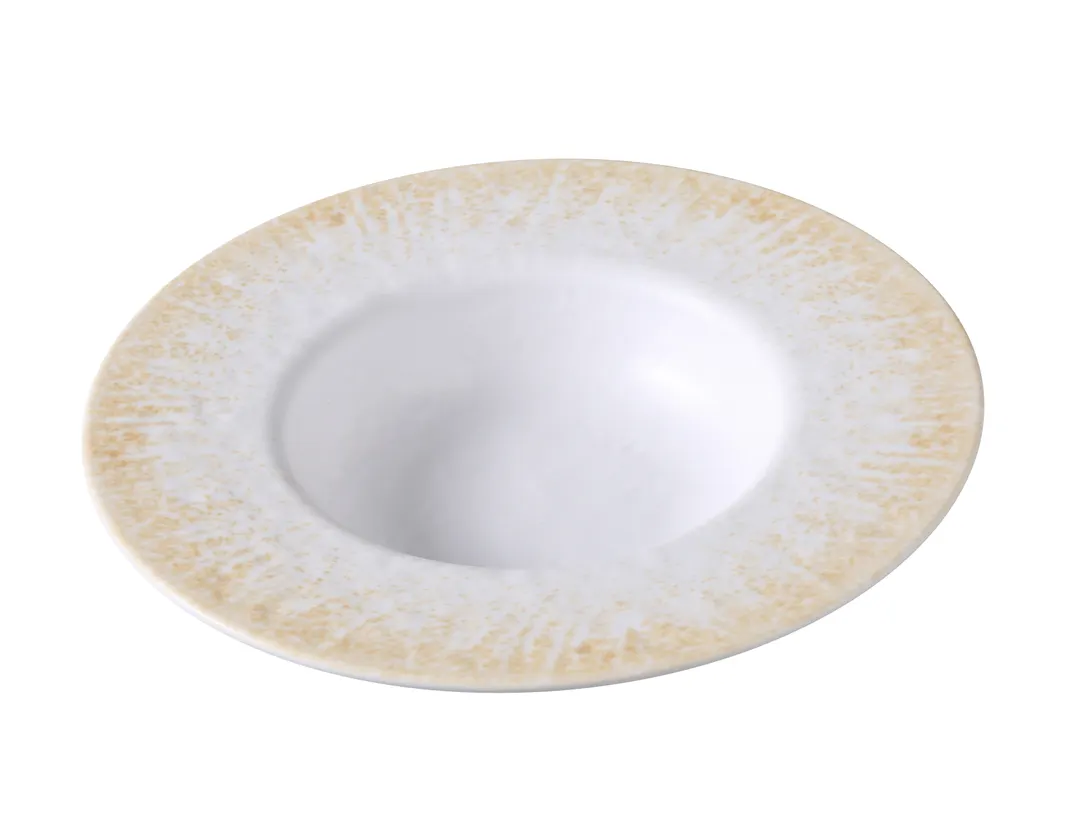 Yanco OP-509 Dessert Bowl, 10 oz, 9 1/8" Dia × 1 7/8" H, Round White/Brown Melamine - Dozen
