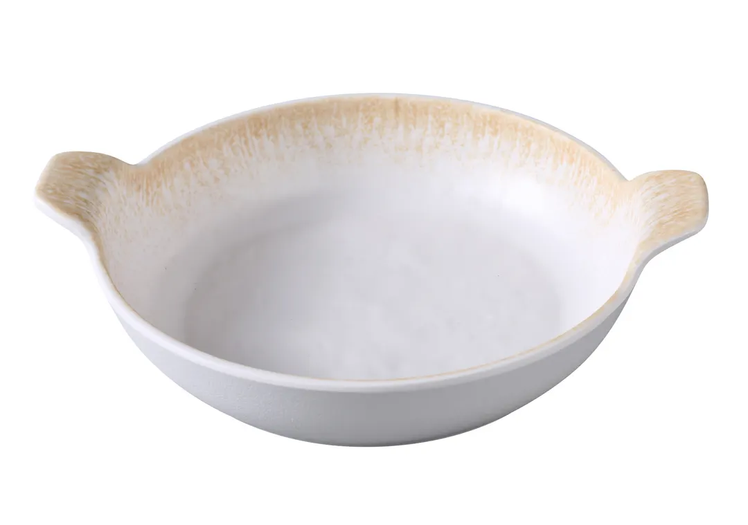 Yanco OP-709 - 25 oz White/Brown Melamine Bowl, 9.1" W x 7.5" D x 2.8" H, Dishwasher Safe - Dozen
