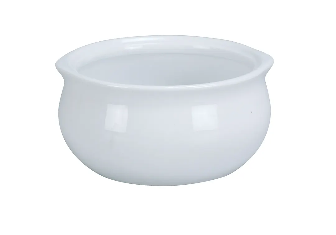 Yanco OS-12-P Onion Soup Crock Bowl, 12 Oz, 4‑1/4" Dia x 2‑1/4" H Porcelain White Safe - Dozen