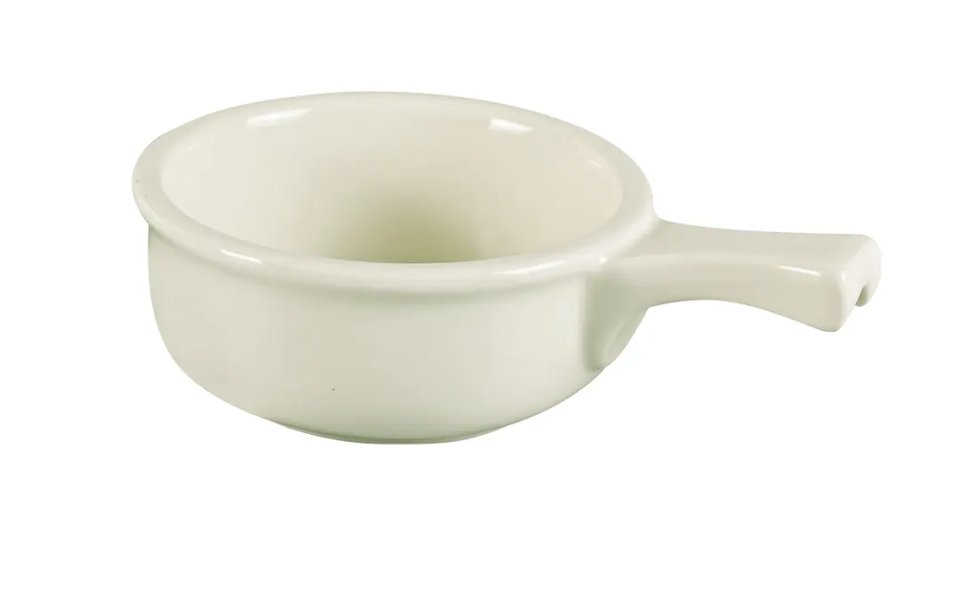 Yanco OS-15-P Crock Bowl, 15 oz, 7-1/2" L x 5-1/4" W x 2-1/4" H, Porcelain White Handle - Dozen