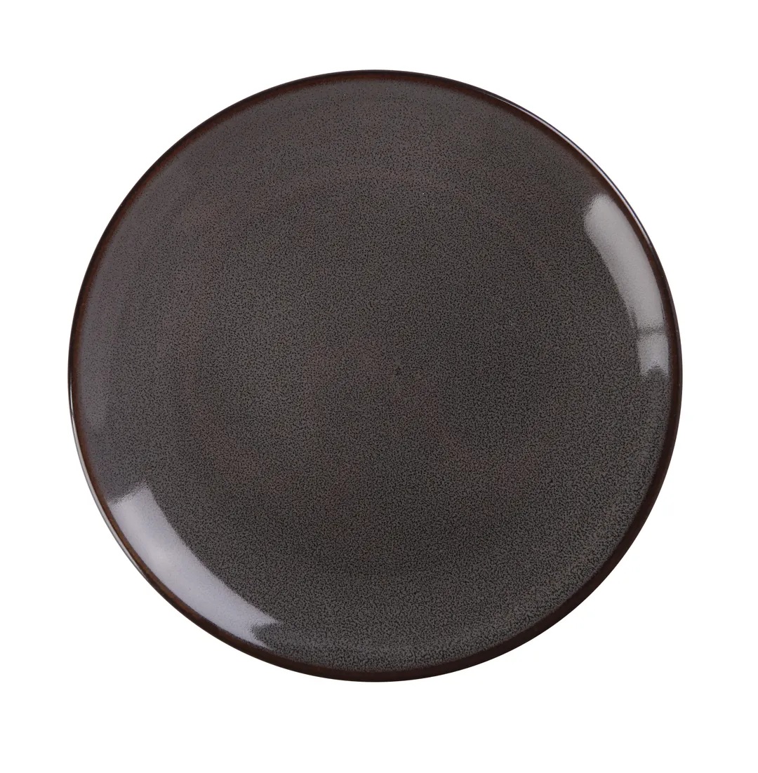 Yanco PK-110 - 10.5" Round Porcelain Plate, Grey Coupe Rim, Rolled Edge, Dishwasher Safe - Dozen