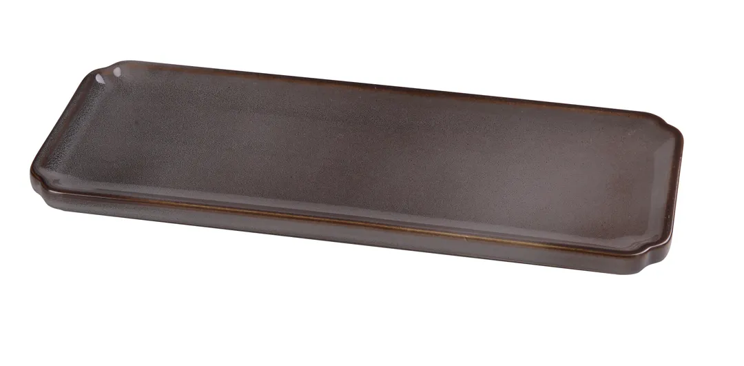 Yanco PK-515 Plate, Rectangular 15-1/4" W x 6" D x 3/4" H, Grey Porcelain with Rolled Edge - Dozen